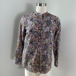 J Crew Liberty Art Fabrics Womens 2 Paisley Button Front Popover Shirt Blouse